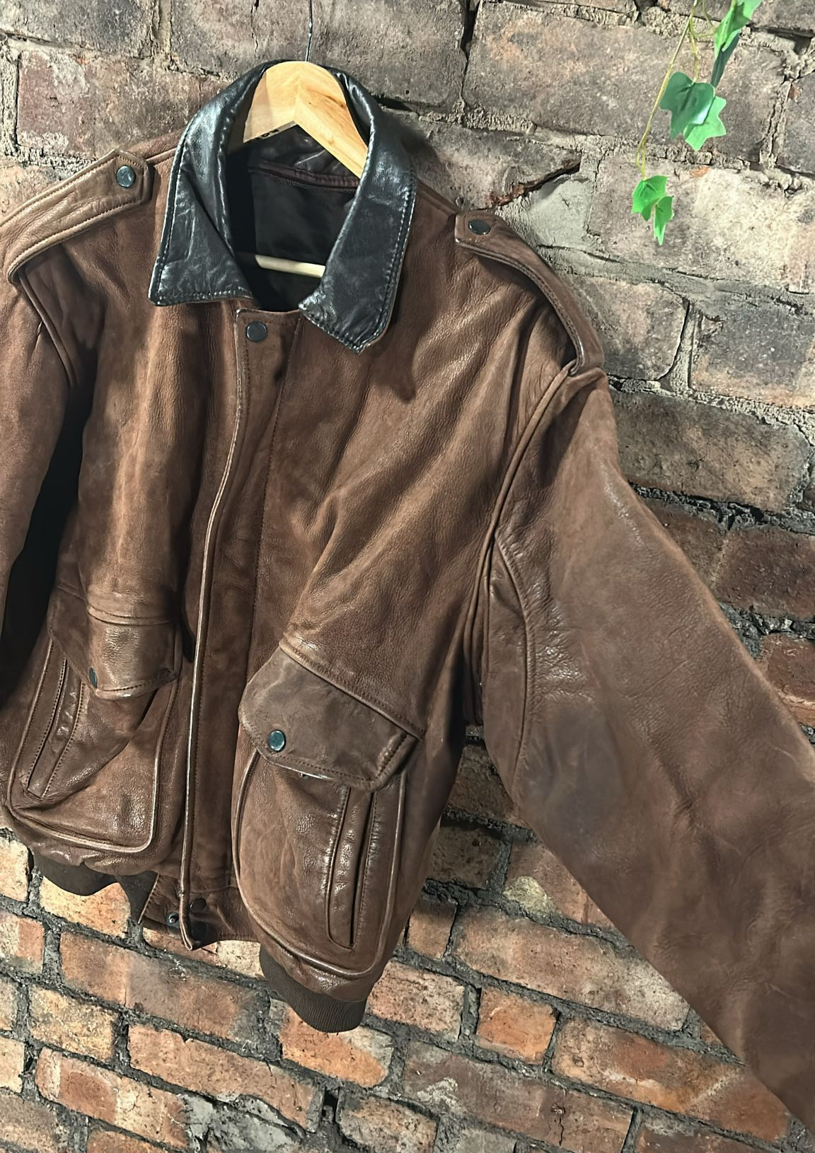 Brown Leather Bomber Jacket
