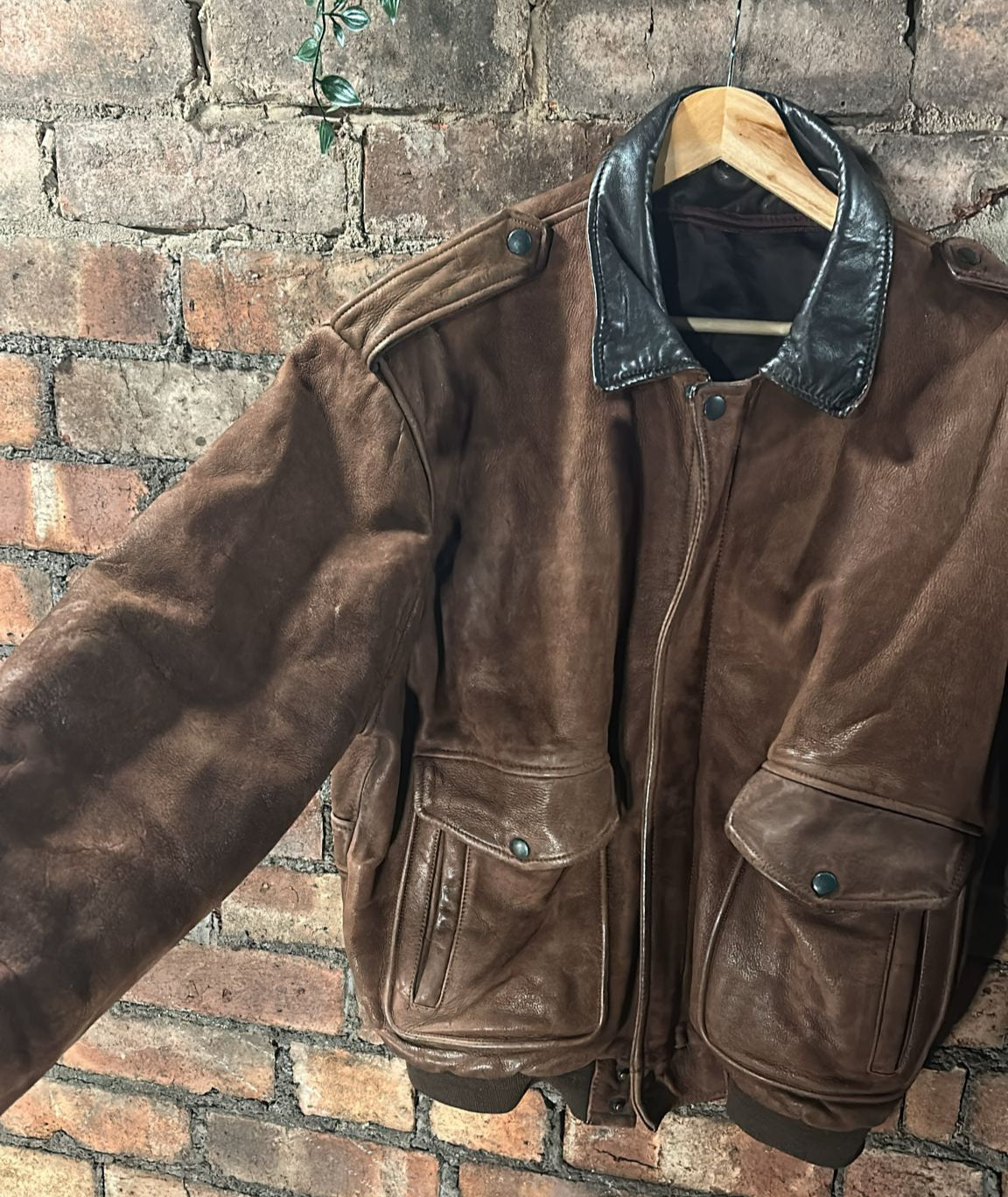 Brown Leather Bomber Jacket