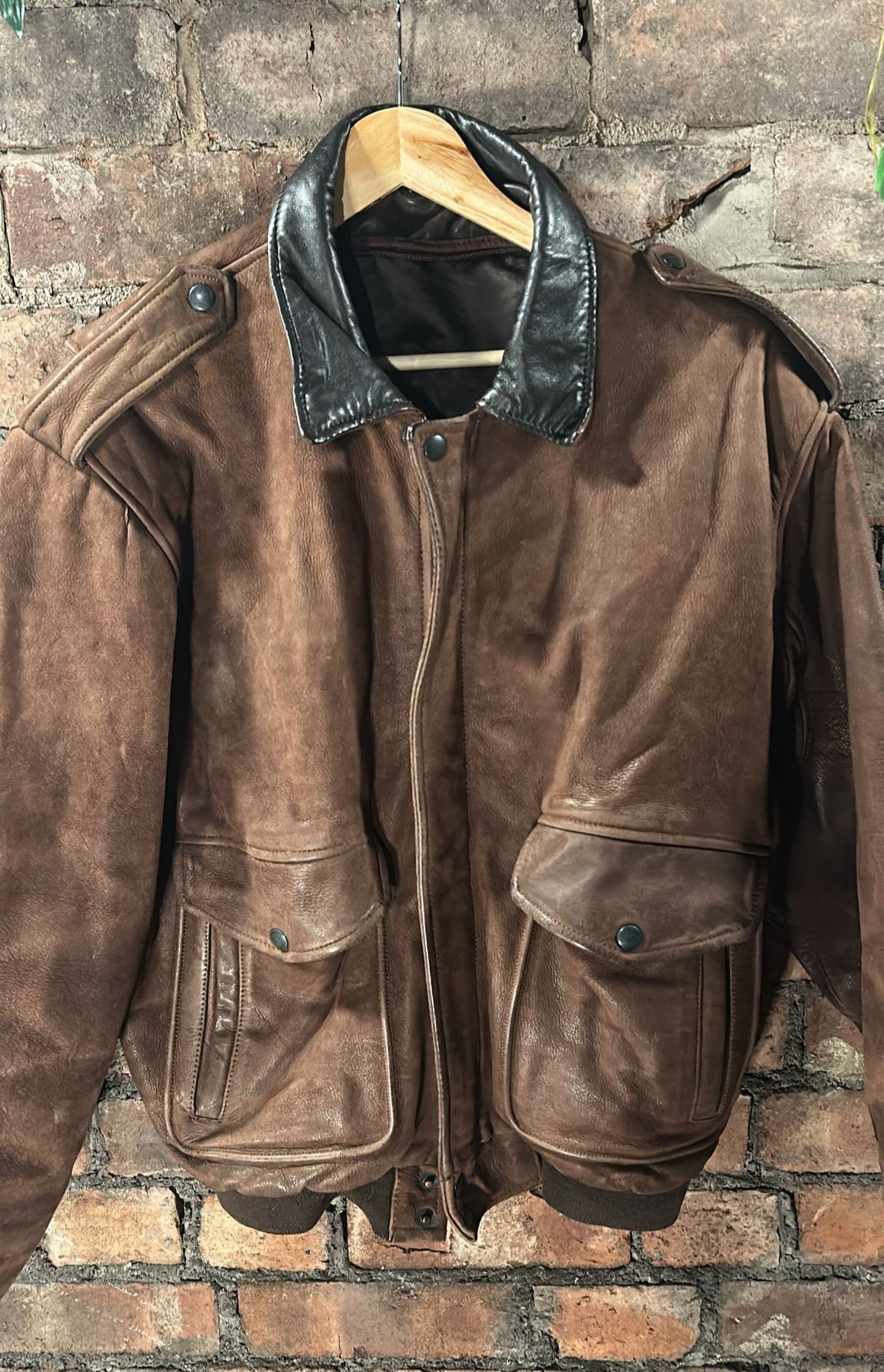 Brown Leather Bomber Jacket