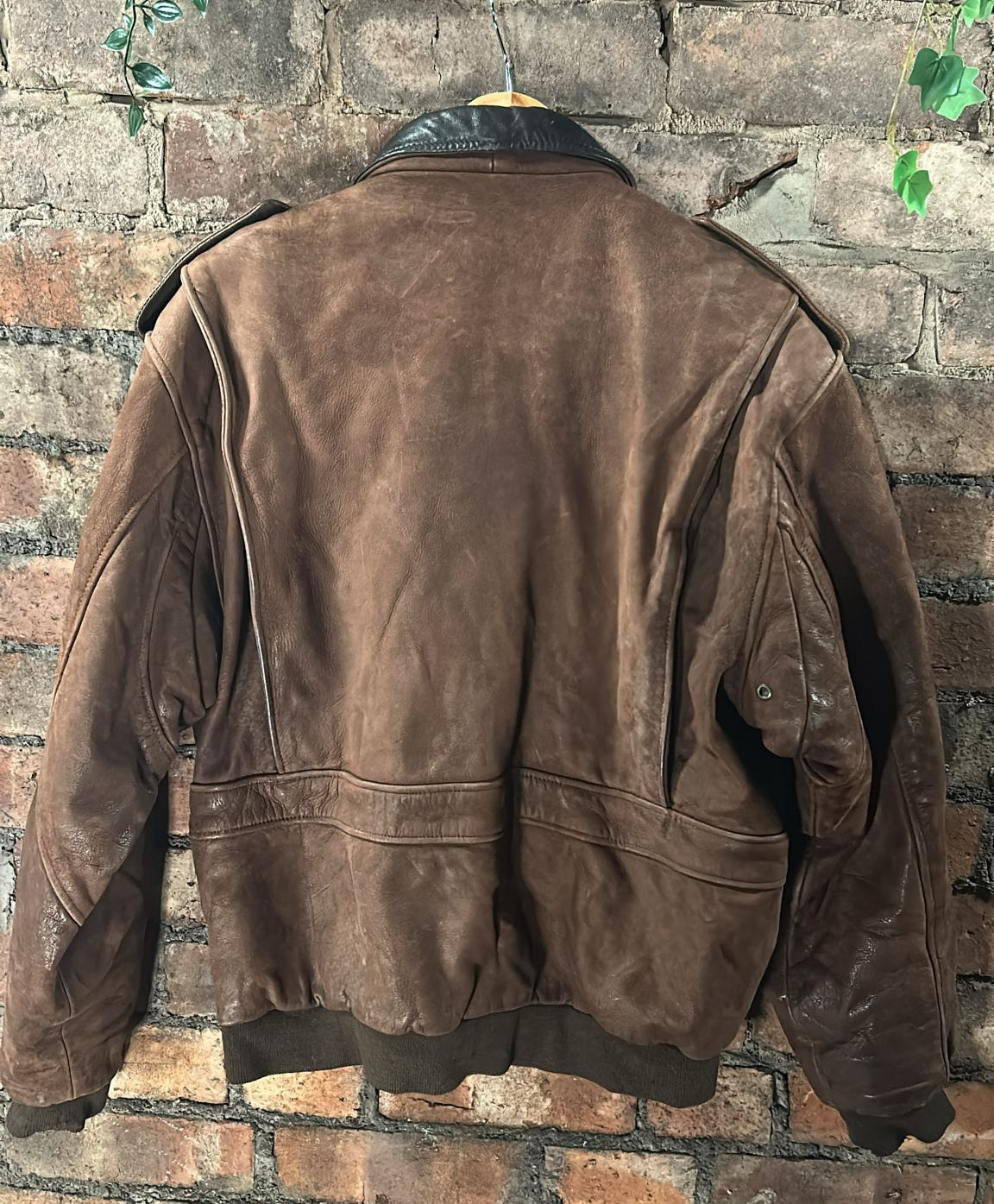 Brown Leather Bomber Jacket