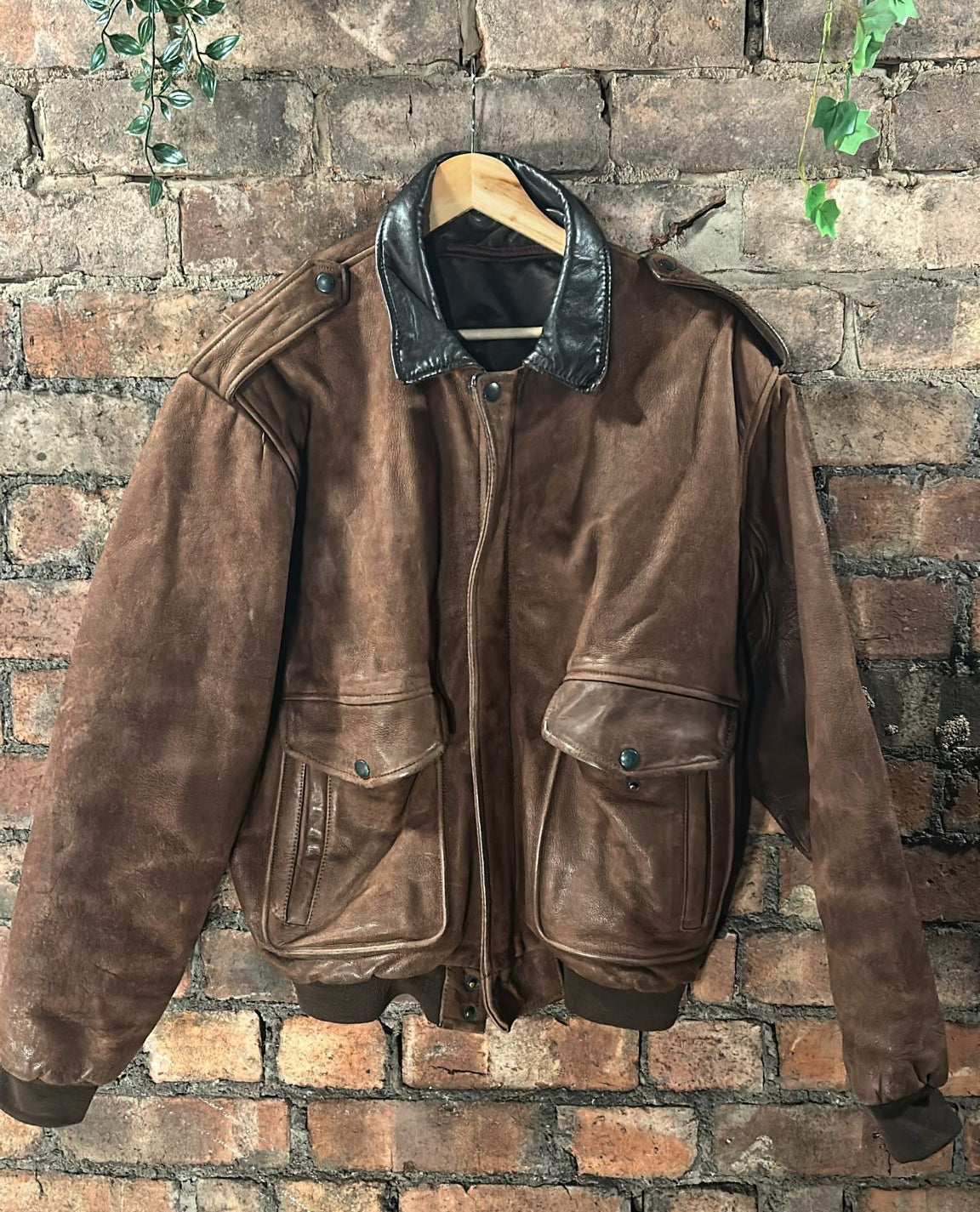 Brown Leather Bomber Jacket