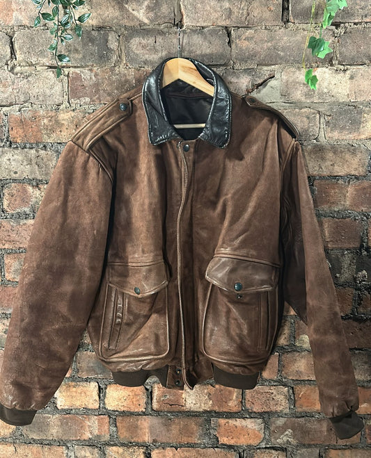 Brown Leather Bomber Jacket